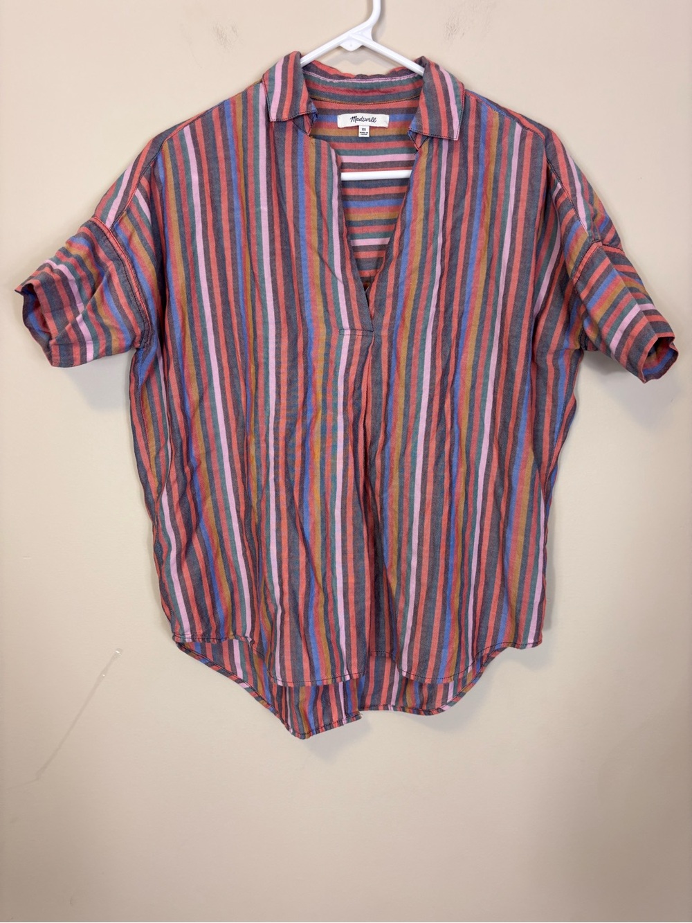 Madewell Multicolor Vertical Stripe Short-Sleeve V-Neck Top XS